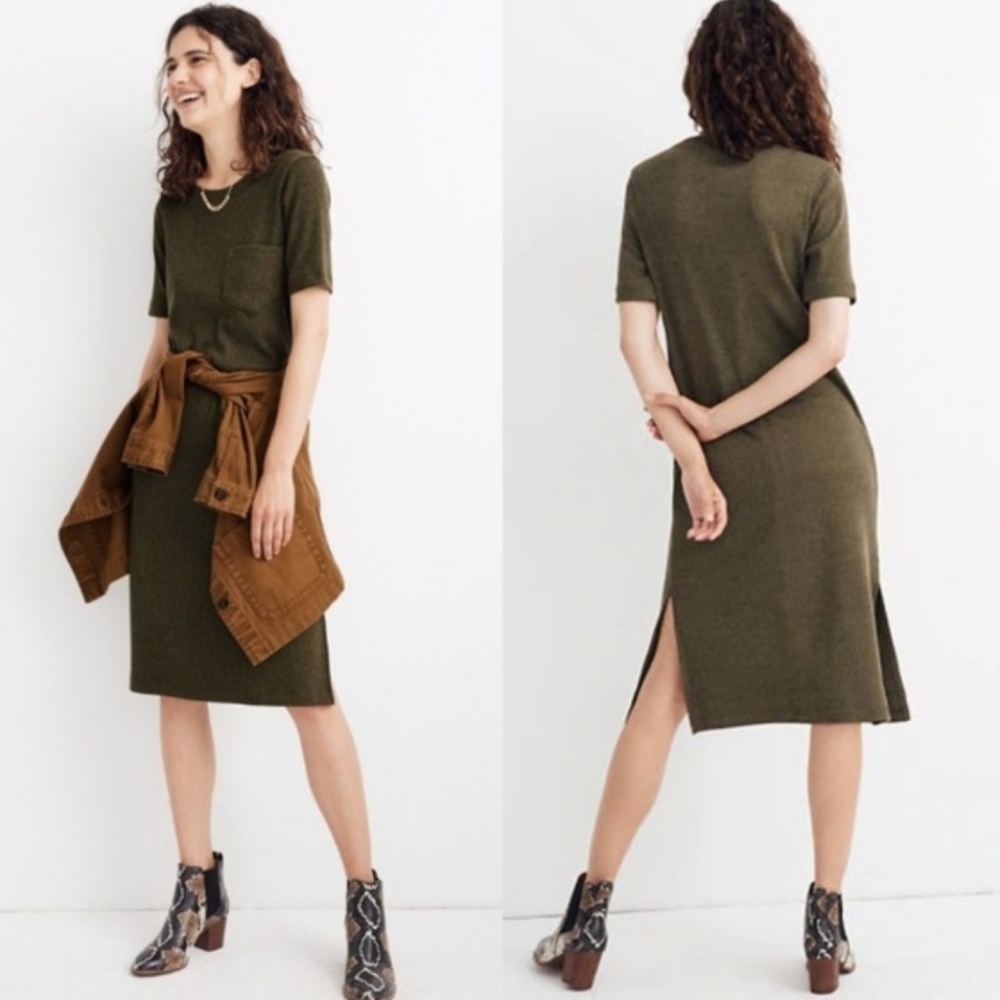 Madewell Green Midi Ribbed T-Shirt Dress M NWT